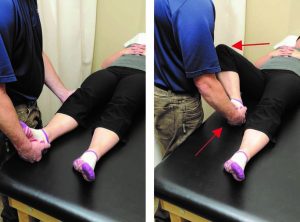FABERE (flexão/abdução/rotação externa) ativo-assistido em posição supina (posteriormente pode ser executado com o paciente sentado).